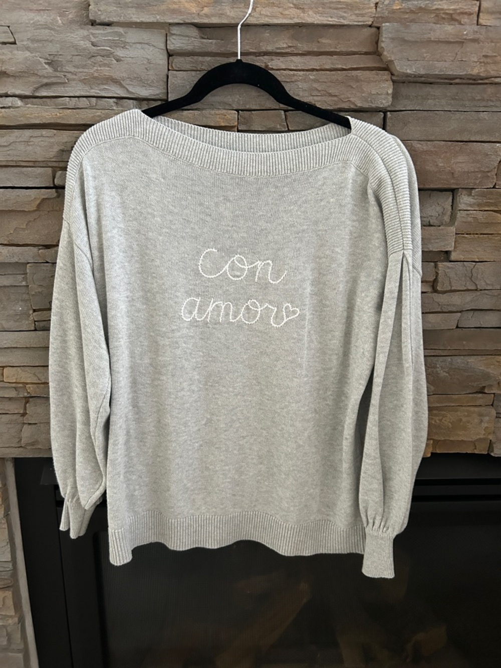NWOT Loft Con Amor Embroidered Light Gray Women's Sweater